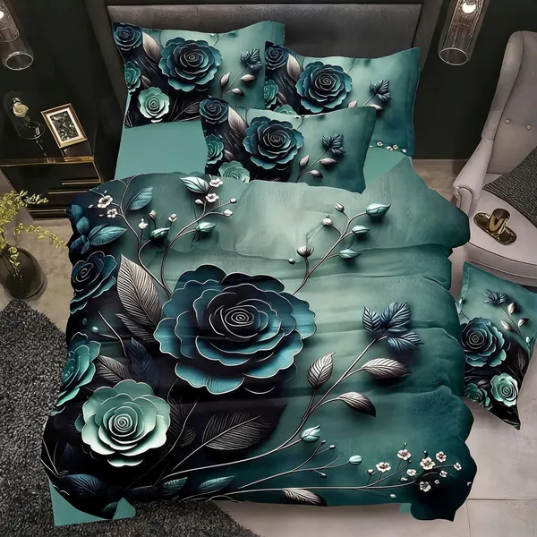 Green_Cotton_Polyester_Floral_Print_Queen_Size_Flat_Bedsheet