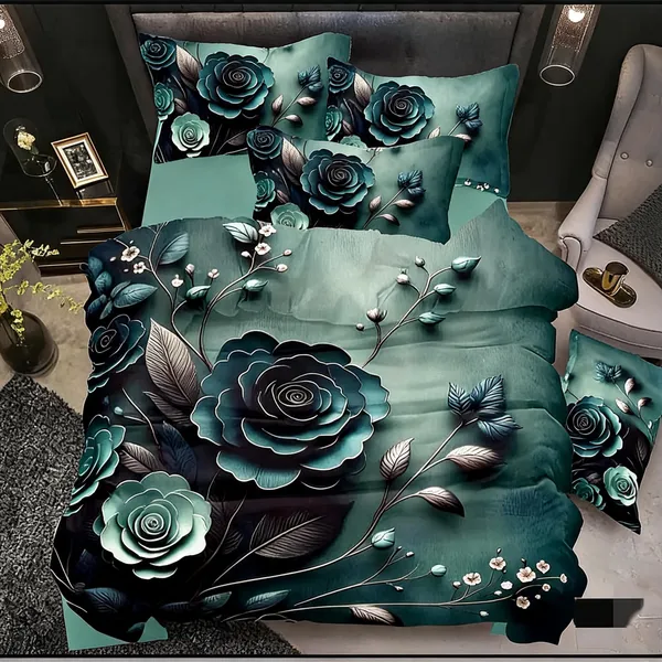 Green_Cotton_Polyester_Floral_Print_Queen_Size_Flat_Bedsheet