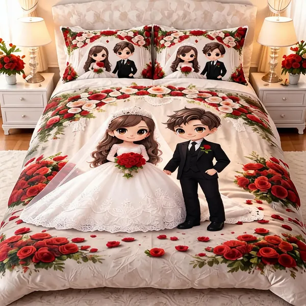 Cotton_Wedding_Couple_Floral_Print_Queen_Size_Bedsheet