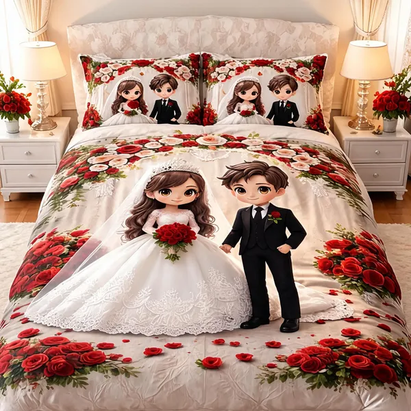 Cotton_Wedding_Couple_Floral_Print_Queen_Size_Bedsheet