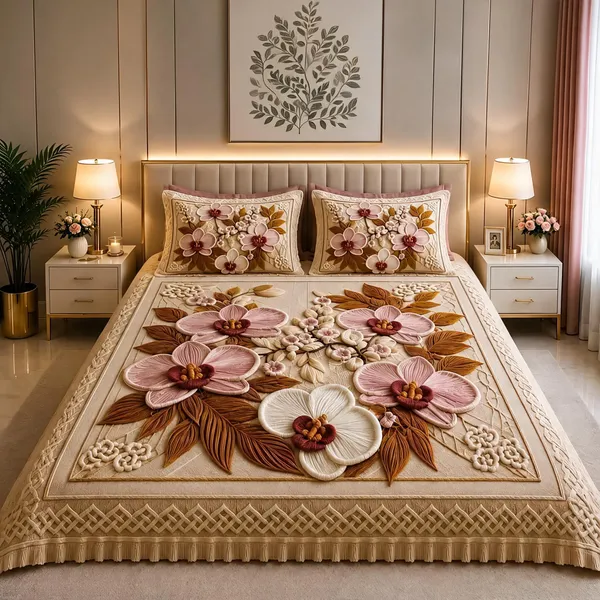 Beige_Glace_Cotton_Floral_Designer_King_Size_Bedsheet