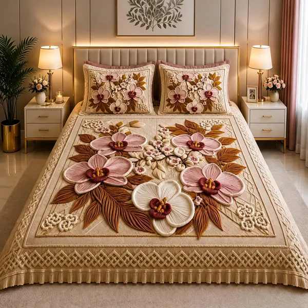 Beige_Glace_Cotton_Floral_Designer_King_Size_Bedsheet