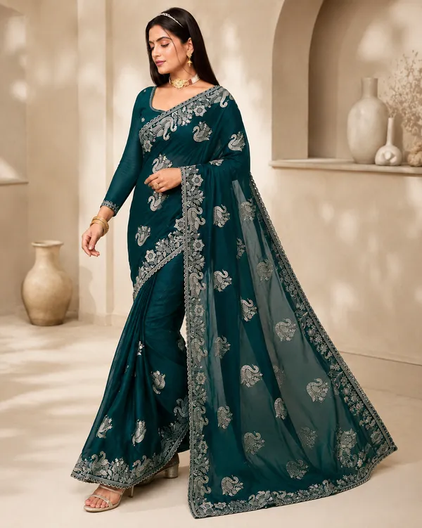 Teal_Embroidered_Saree_for_Women