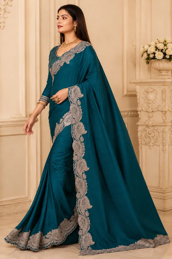 Teal_Embroidered_Saree_for_Women