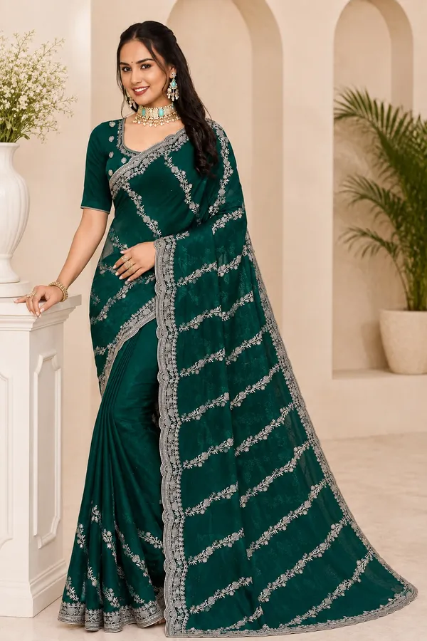 Teal_Embroidered_Saree_For_Women