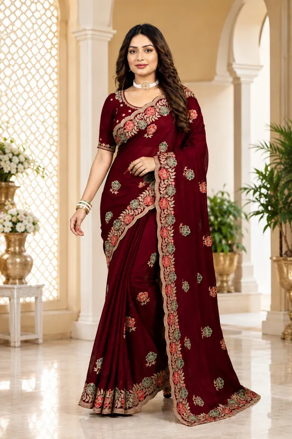 Maroon_Embroidered_Saree_For_Women