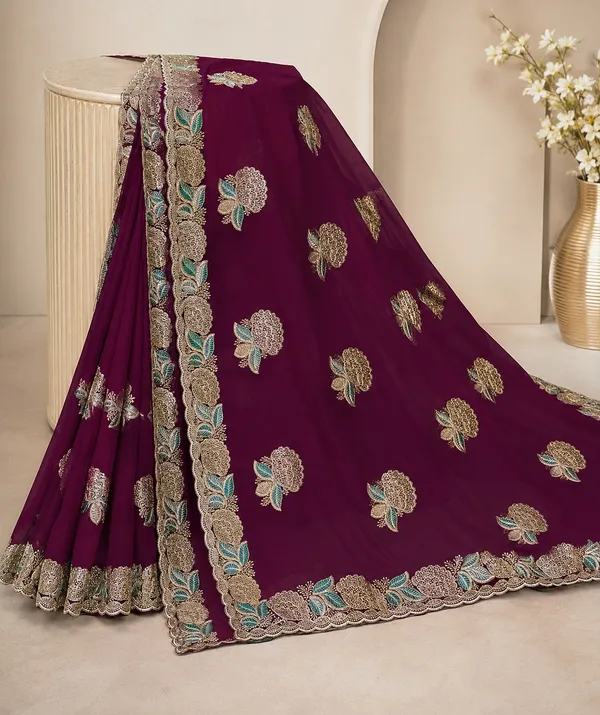 Purple_Embroidered_Floral_Saree_For_Women