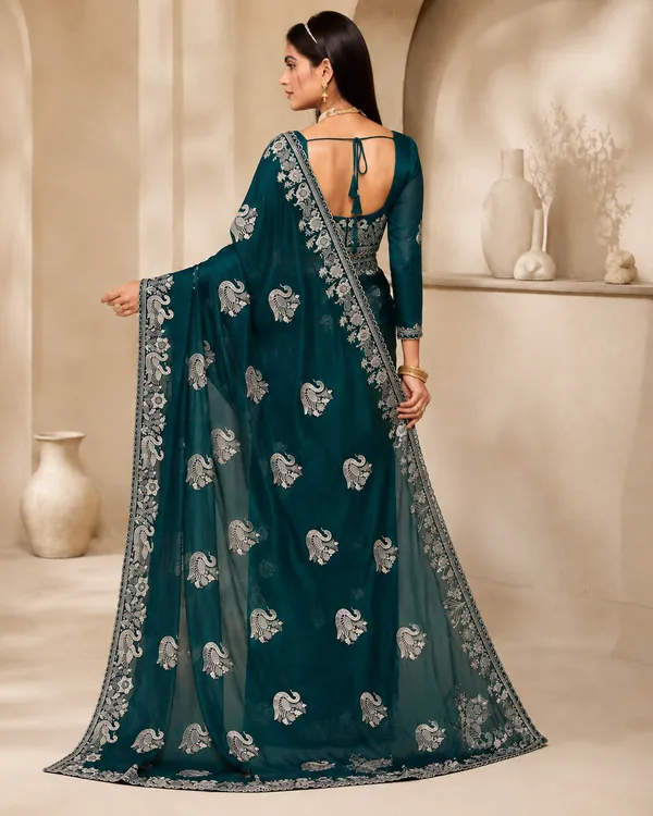 Teal_Embroidered_Saree_for_Women