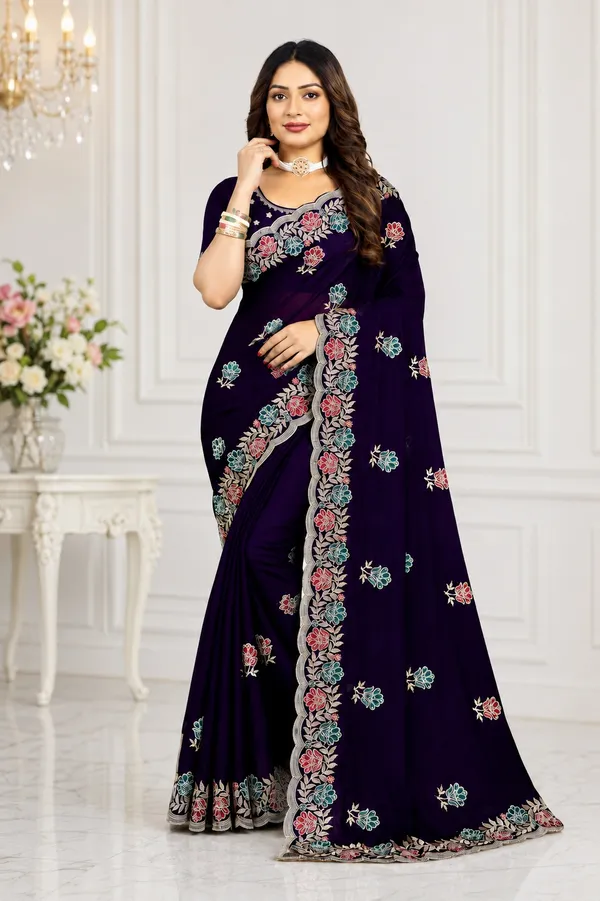 Purple_Floral_Embroidered_Saree_For_Women