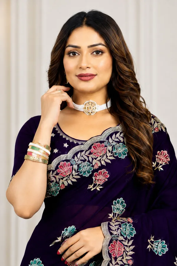 Purple_Floral_Embroidered_Saree_For_Women