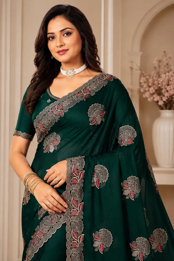 Green_Floral_Print_Saree_For_Women