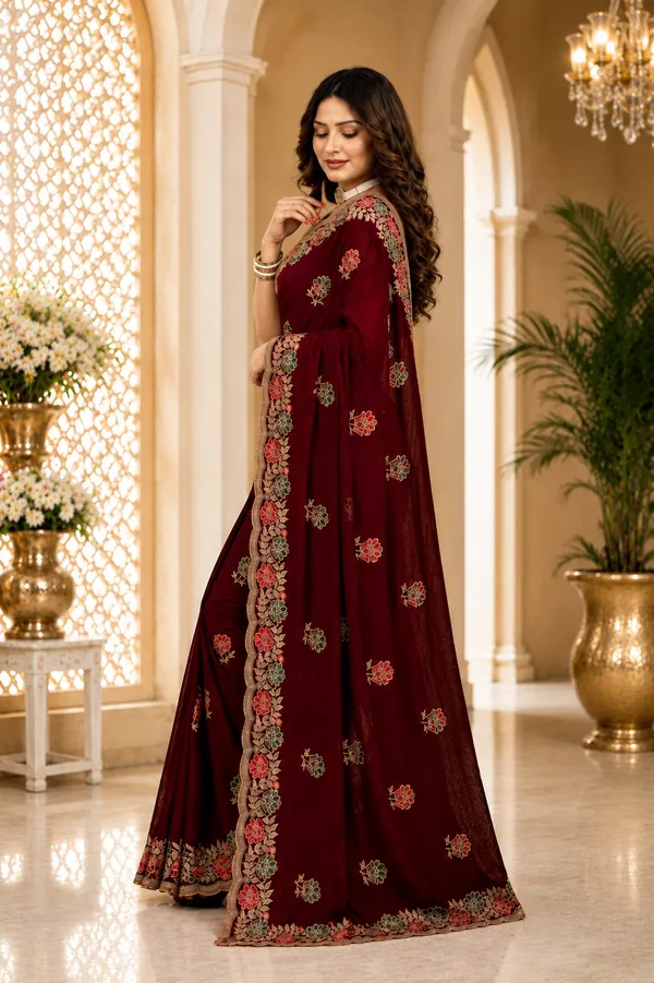 Maroon_Embroidered_Saree_For_Women