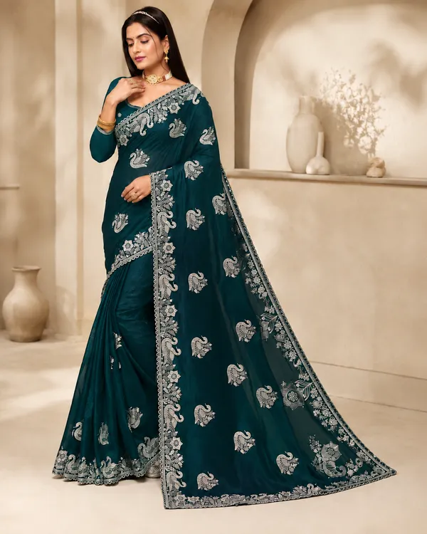 Teal_Embroidered_Saree_for_Women