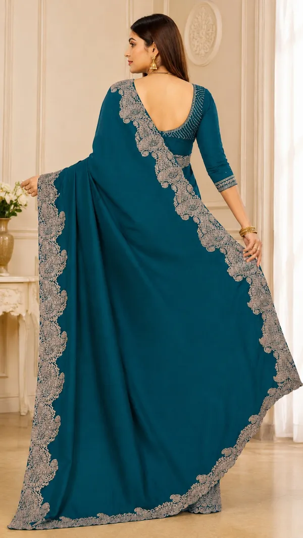 Teal_Embroidered_Saree_for_Women