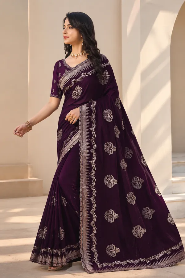 Purple_Embroidered_Saree_For_Women