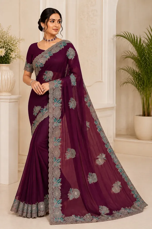 Purple_Embroidered_Floral_Saree_For_Women