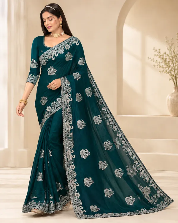 Teal_Embroidered_Saree_for_Women