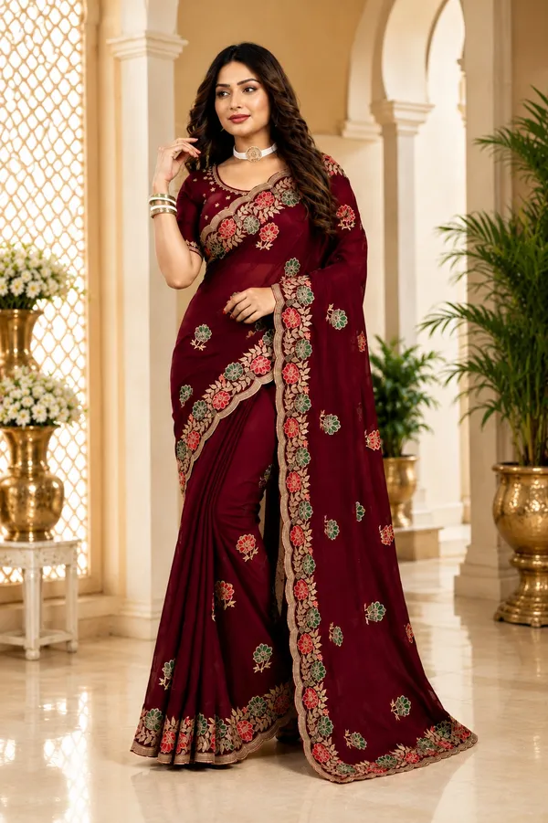 Maroon_Embroidered_Saree_For_Women