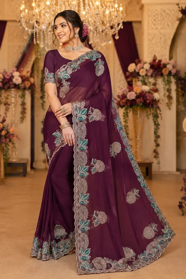 Purple_Embroidered_Floral_Saree_For_Women