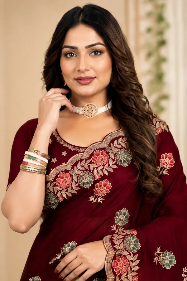 Maroon_Embroidered_Saree_For_Women
