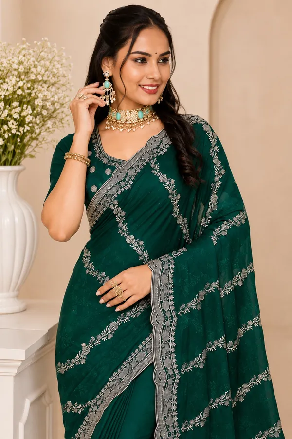 Teal_Embroidered_Saree_For_Women