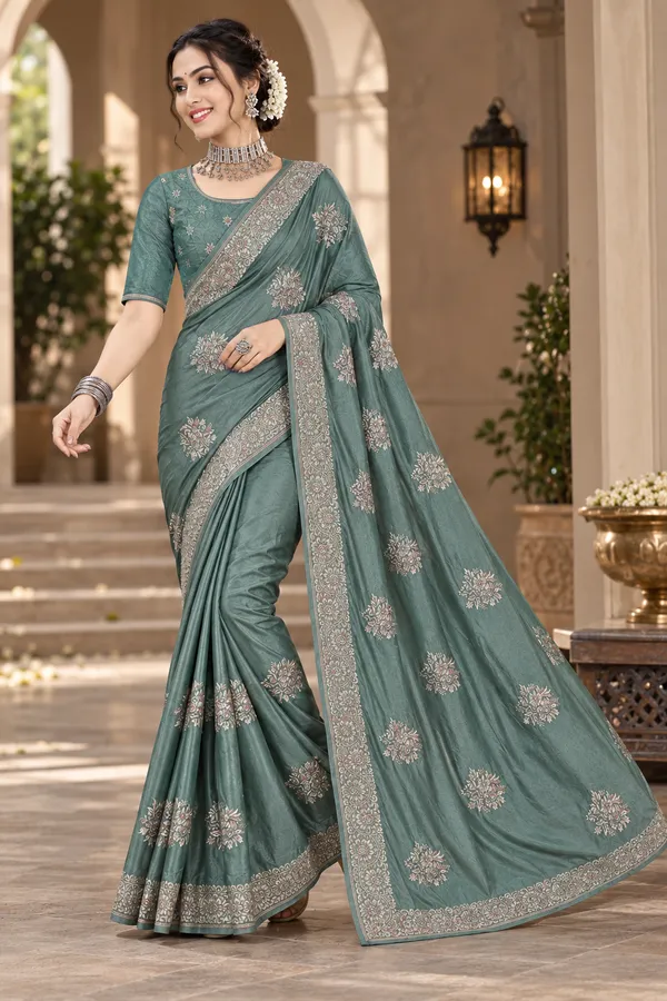 Teal_Silk_Embroidered_Saree_for_Women
