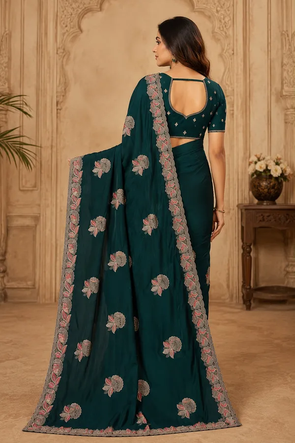Green_Floral_Print_Saree_For_Women