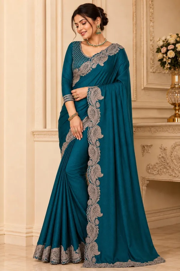 Teal_Embroidered_Saree_for_Women