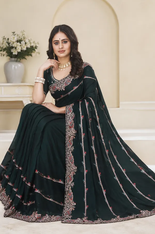 Dark_Green_Embroidered_Saree_for_Women