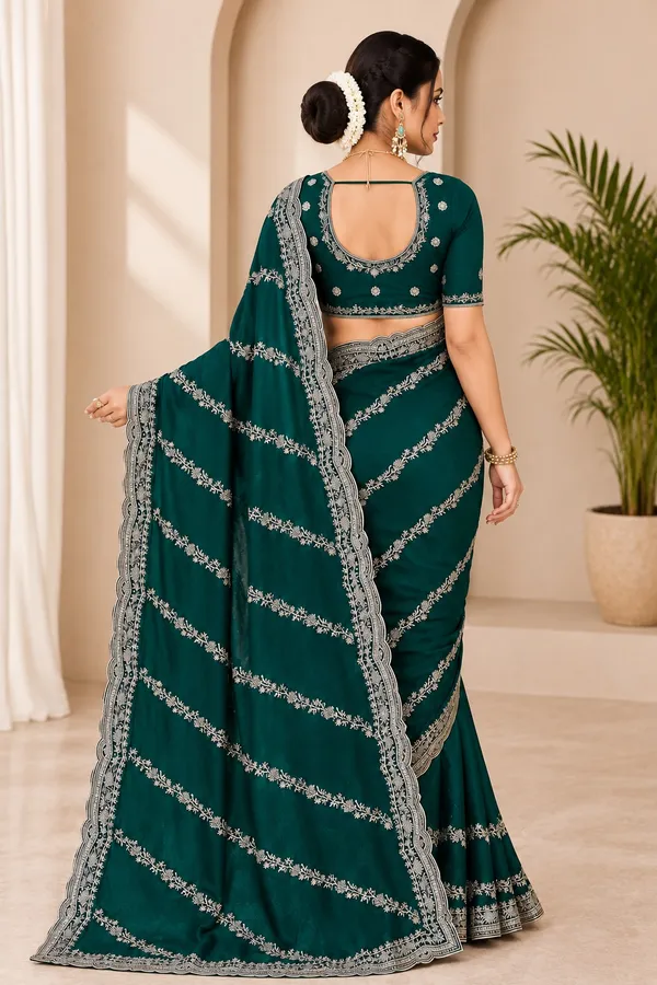 Teal_Embroidered_Saree_For_Women
