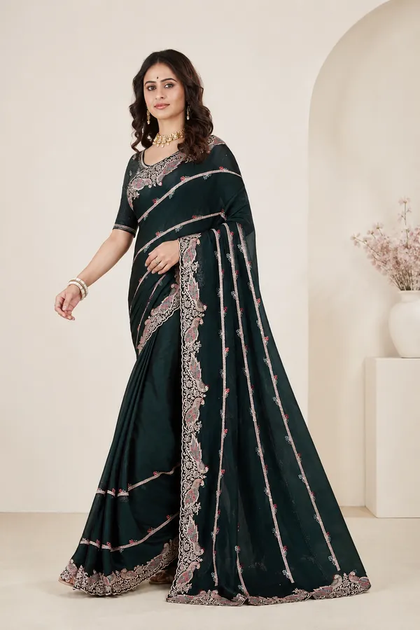 Dark_Green_Embroidered_Saree_for_Women