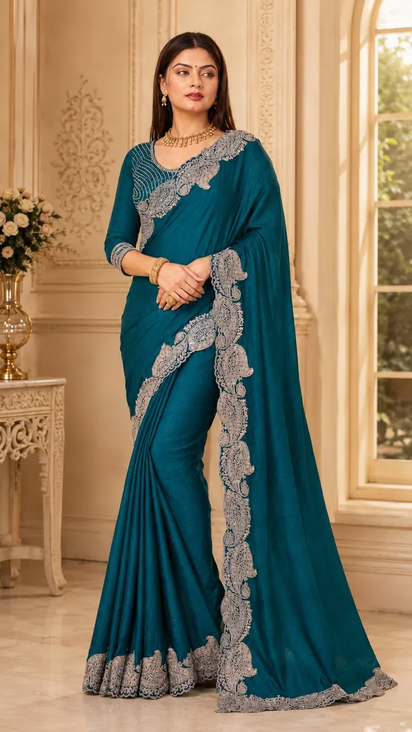 Teal_Embroidered_Saree_for_Women