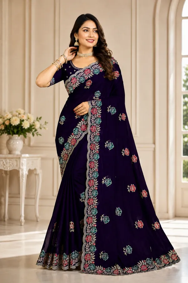 Purple_Floral_Embroidered_Saree_For_Women