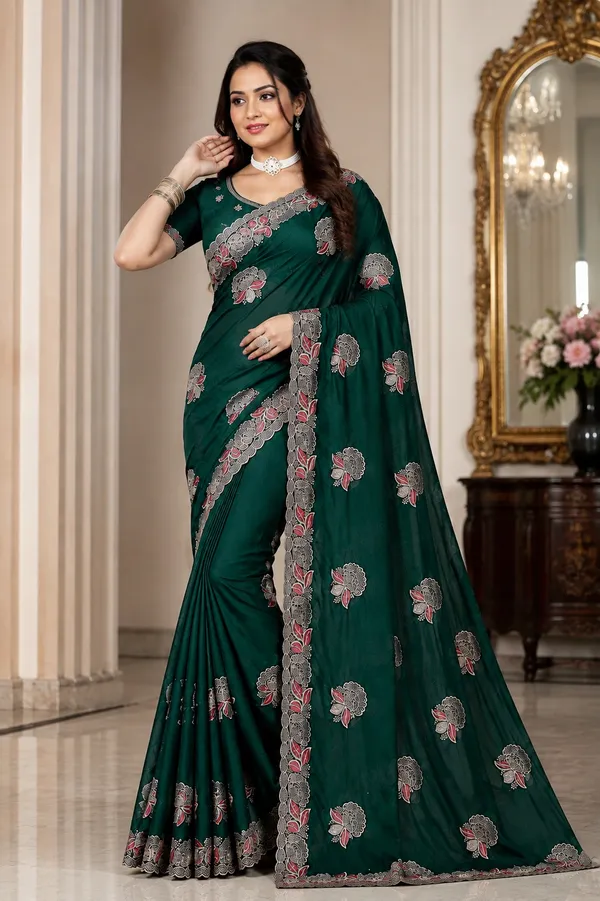 Green_Floral_Print_Saree_For_Women