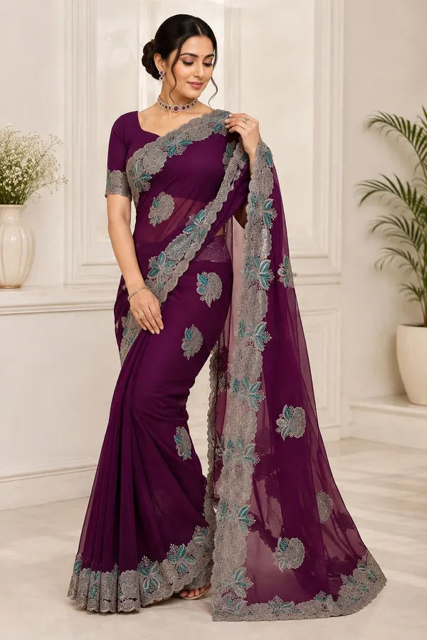 Purple_Embroidered_Floral_Saree_For_Women