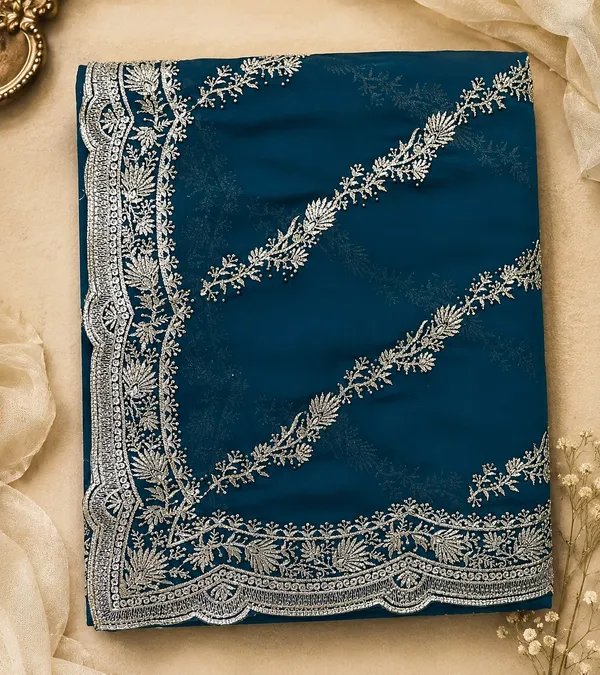 Teal_Embroidered_Saree_For_Women