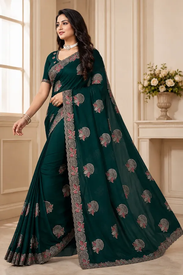 Green_Floral_Print_Saree_For_Women