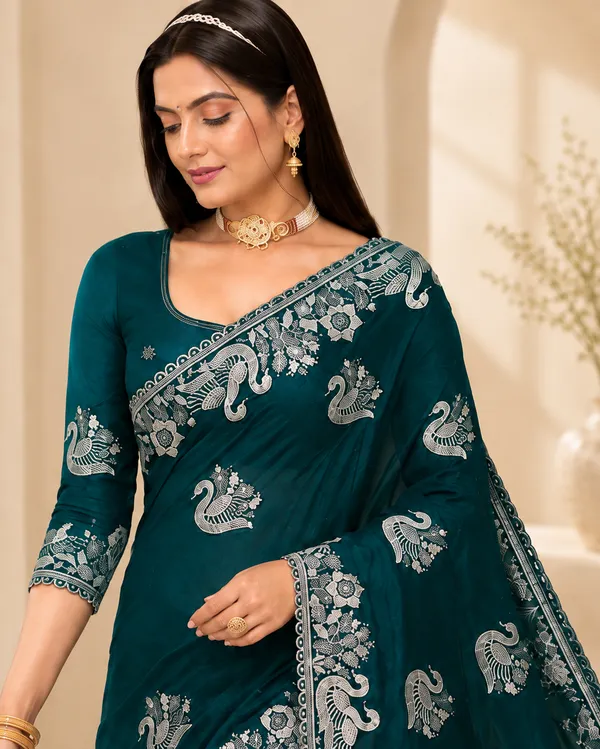 Teal_Embroidered_Saree_for_Women