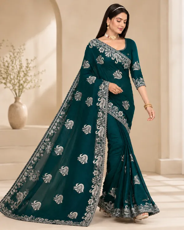 Teal_Embroidered_Saree_for_Women