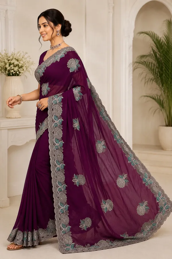 Purple_Embroidered_Floral_Saree_For_Women