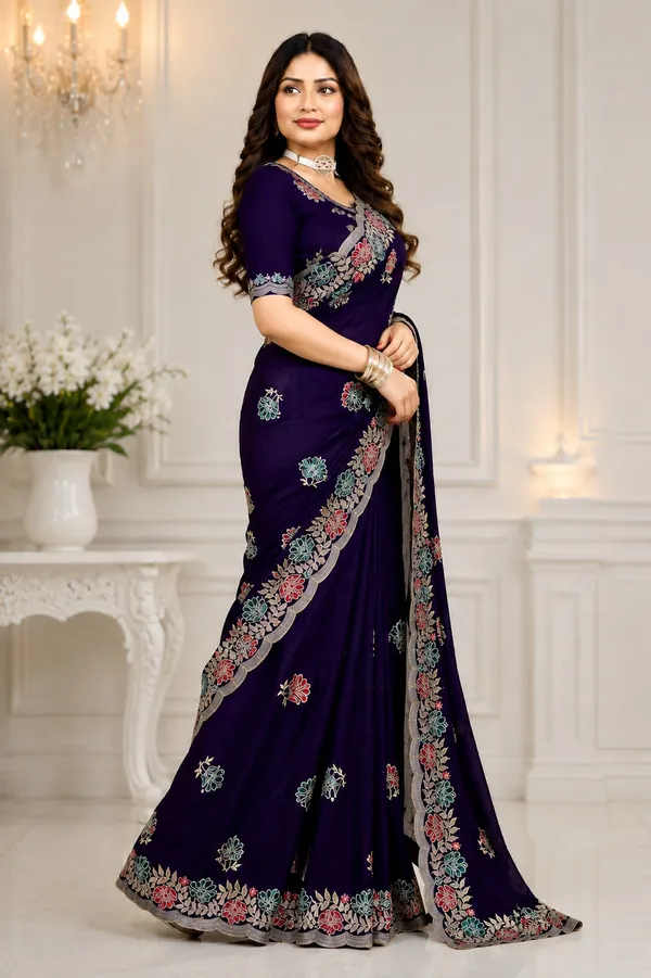 Purple_Floral_Embroidered_Saree_For_Women