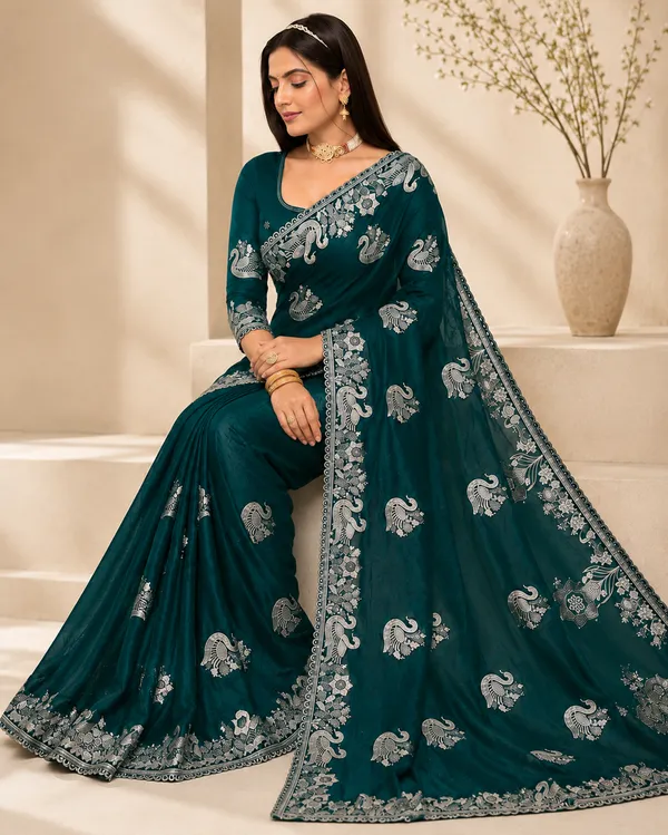 Teal_Embroidered_Saree_for_Women