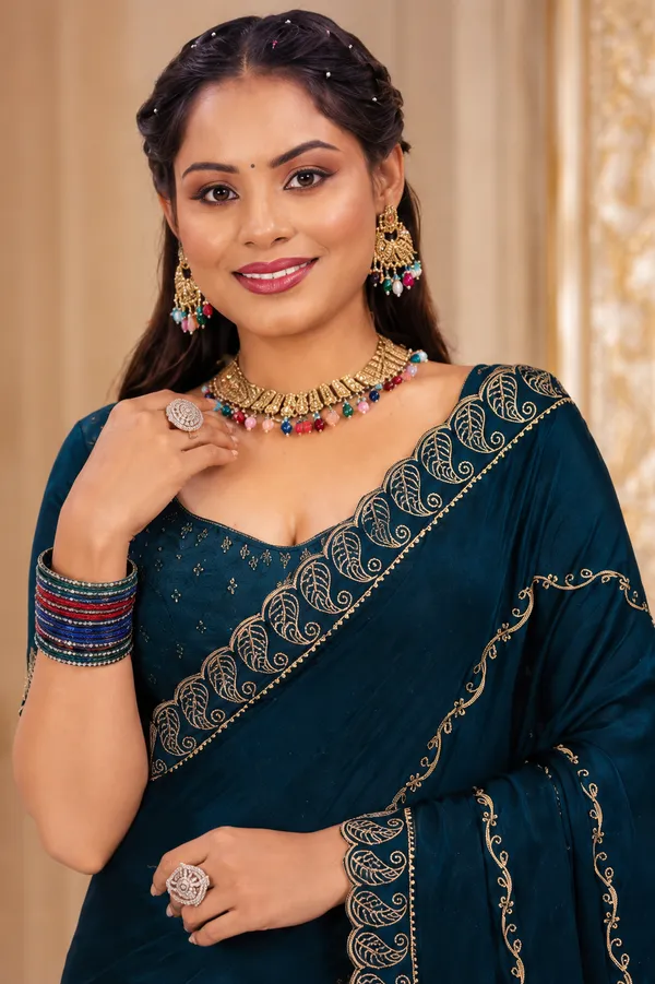 Blue_Embroidered_Paisley_Border_Saree_for_Women