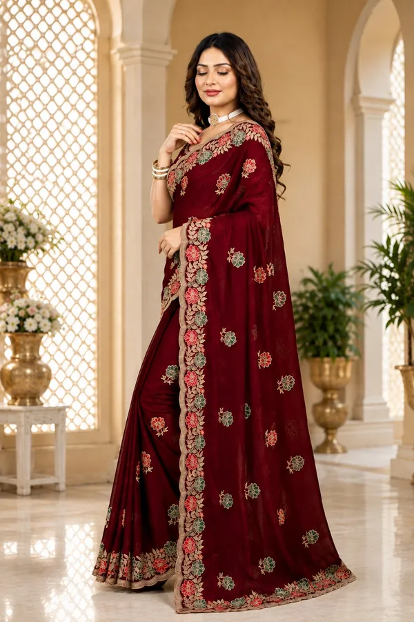 Maroon_Embroidered_Saree_For_Women