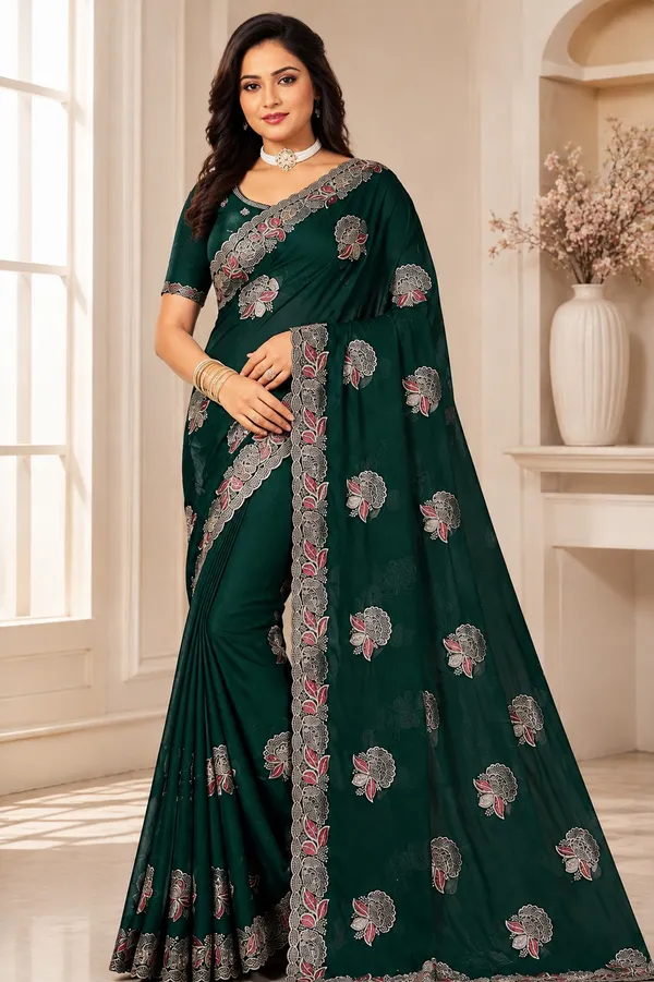 Green_Floral_Print_Saree_For_Women