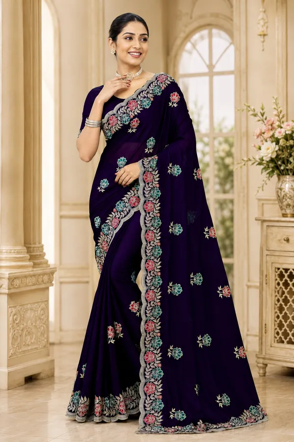 Purple_Floral_Embroidered_Saree_For_Women