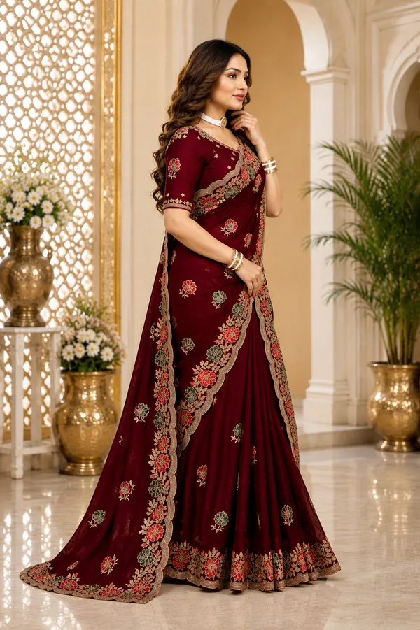 Maroon_Embroidered_Saree_For_Women
