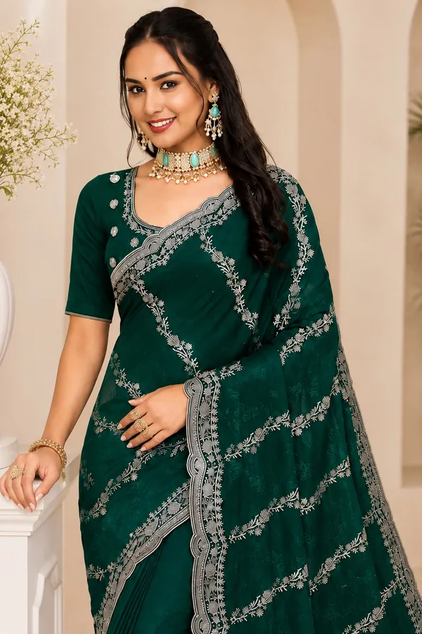 Teal_Embroidered_Saree_For_Women