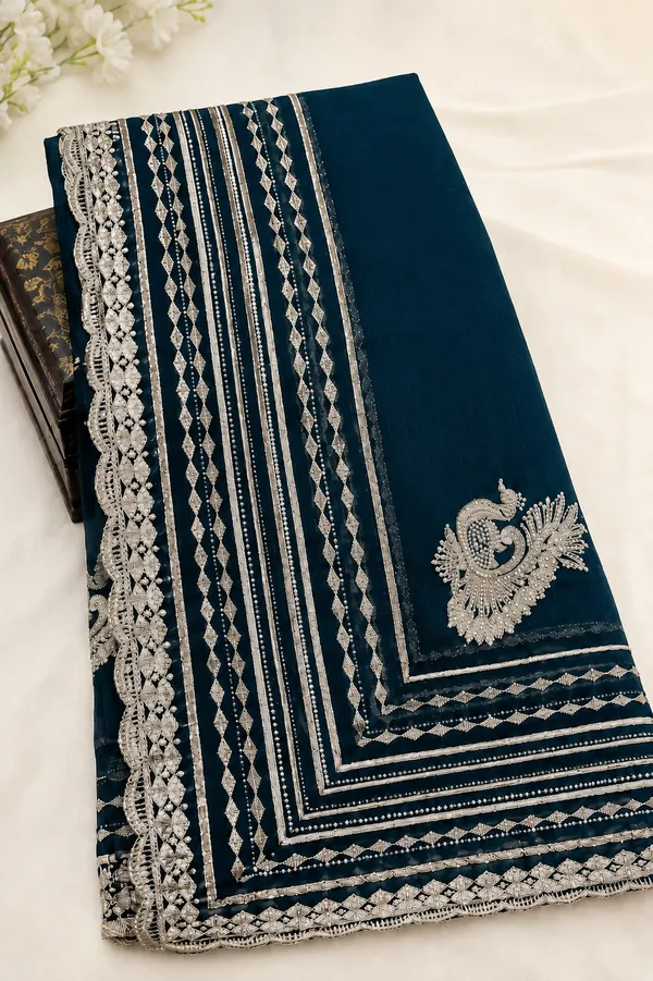 Teal_Embellished_Ethnic_Saree_For_Women
