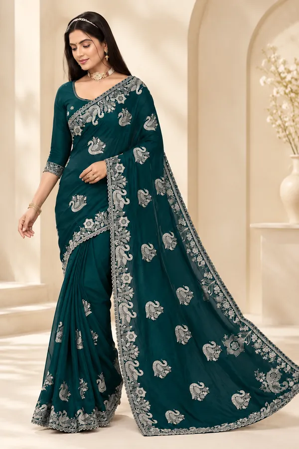 Teal_Embroidered_Saree_for_Women